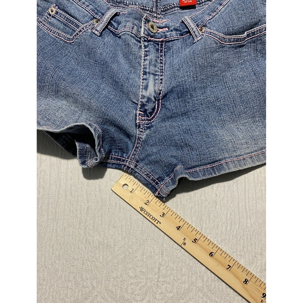 Vanilla Star Jean Shorts Juniors 9 Blue Denim Embroidered Pink Stitching Pockets - Picture 6 of 8